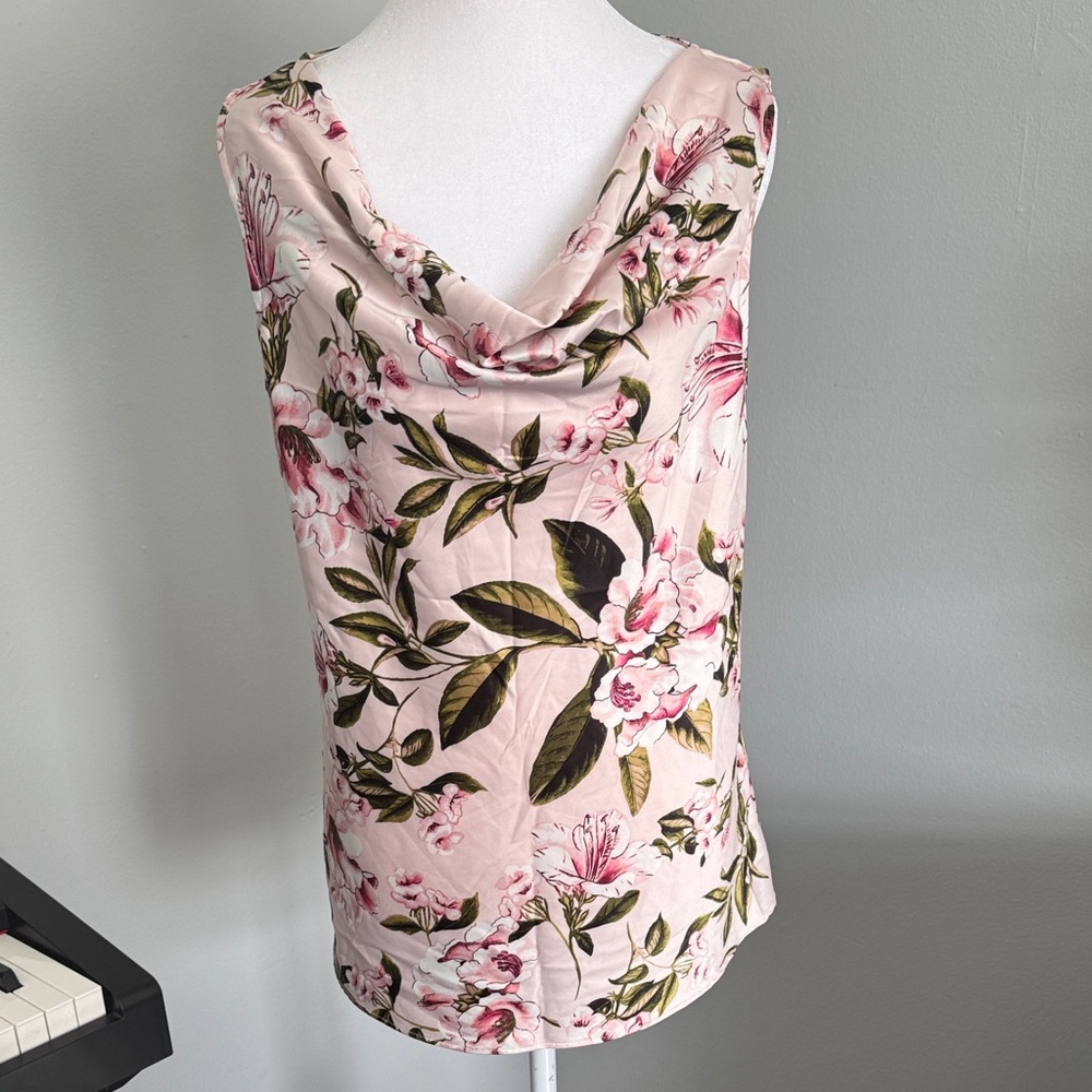White House Black Market Pink Floral Cowl Neck Blouse